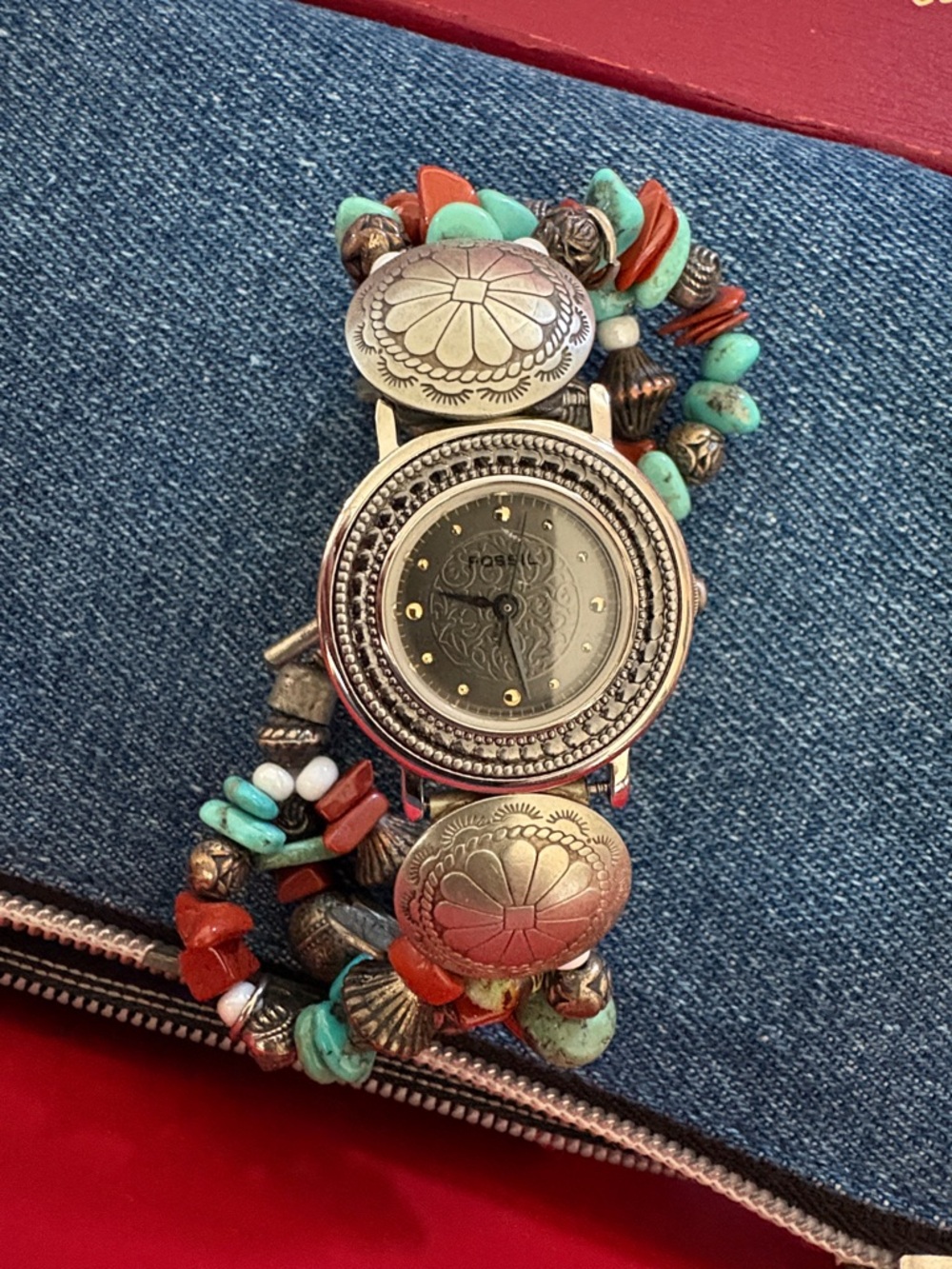 Fossil Vintage Watch - Turquoise/Coral Western Bracelet